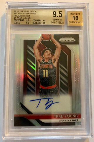 2018 - 19 Panini Prizm Rookie " Signatures Silver " Trae Young Bgs 9.  5 10 Auto