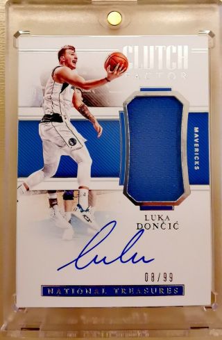 2018 - 19 National Treasures Luka Doncic Clutch Factor Rookie Patch Auto /99 Rc