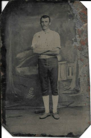 Rare Antique Tintype Photograph Of A 19th - Century Baseball Player In Uniform