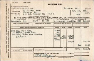 B&o Railroad Freight Bill,  Waybilled Monessen Pa,  Route P & Le Demmler Transfer