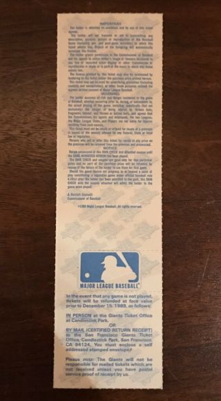 1989 World Series Game 4 FULL TICKET Giants Atheletics A ' s Clincher EX, 2