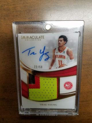 2018 - 19 Panini Immaculate Trae Young Auto Sick Patch Rc Sp /50 Hot