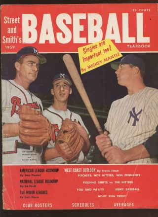 1959 Street & Smith Baseball Yearbook With Mickey Mantle Front Cover Vg