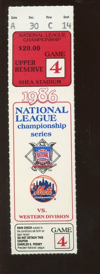 1986 Nlcs Ticket Stub Houston Astros At York Mets Game 4 Exmt