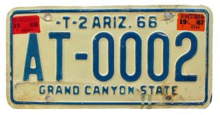 Vintage Arizona 1966 1967 1968 Trailer License Plate,  At - 0002,  Dmv Clear