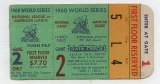 1960 World Series Game 2 Ticket Stub Pittsburgh Pirates Forbes Read 4