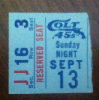 Sept 13,  1964 Houston Colt 45s Ticket Stub At Colt Stadium - Scarce Item