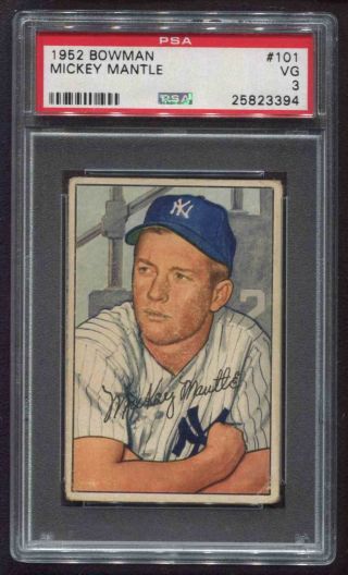 1952 Bowman 101 Mickey Mantle Yankees Psa 3 Vg