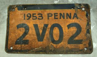 Vtg Pa Pennsylvania License Plate 1953 Penna 2v02 10 1/4 " X 5 7/8 "