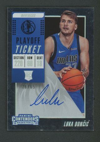2018 - 19 Contenders Playoff Ticket Luka Doncic Mavericks Rc Rookie Auto /65