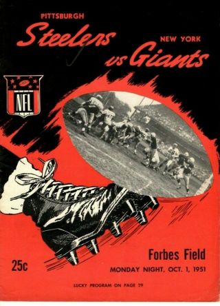 1951 (10/1) Nfl Football Program,  York Giants @ Pittsburgh Steelers Good