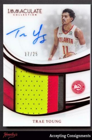 2018 - 19 Immaculate Trae Young Red Premium 3 - Color Patch Autograph Auto 17/25 Rc