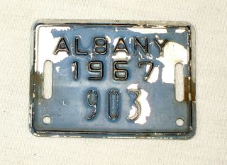 Vintage Albany Ny Bicycle License Plate Tag 1967 903 Embossed Aluminum