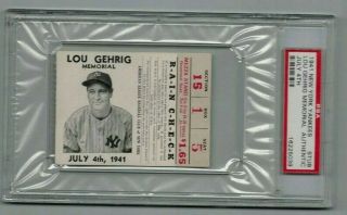 1941 York Yankees Lou Gehrig Memorial Ticket Stub July 4th Psa