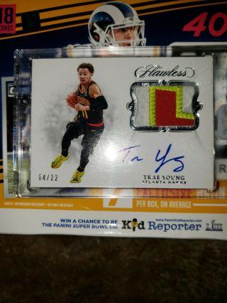 Trae Young 2018 - 19 Panini Flawless Rc Auto Patch Rpa 4/22 Encased 