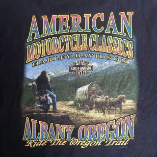 Harley Davidson T Shirt 2xl Albany Oregon Black Covered Wagon Oregon Trail Faded