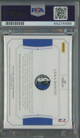 2018 - 19 National Treasures Colossal Luka Doncic RC Patch 3/25 PSA 10 POP 1 2