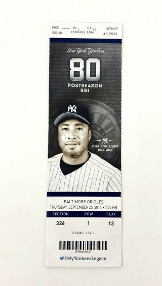Ny Yankees Derek Jeter Final Yankee Stadium Game Ticket Stub 9/25/14 Vs Orioles