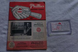 1964 Official Score Card & 1962 Game Ticket Stub Phillies Vs Cardinals