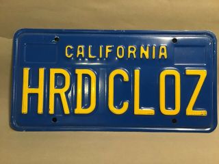 Vintage California Vanity License Plate Blue W Yellow Letters Hrd Cloz Unused?
