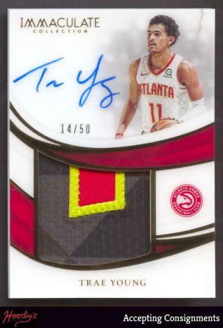 2018 - 19 Immaculate Trae Young Premium 3 - Color Patch Autograph Auto 14/50 Rc