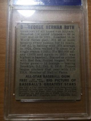 1948 Leaf 3 Babe Ruth PSA 2 GOOD.  Centering is Good Also 3