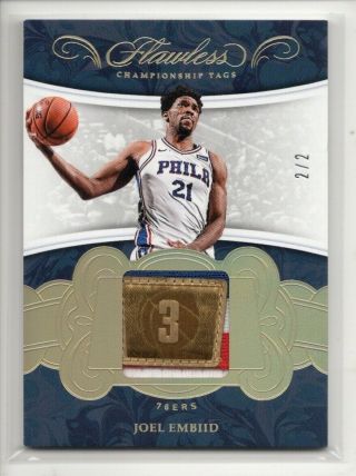 Joel Embiid Logo Patch /2 2017 - 18 Panini Flawless Championship Tags Game - Worn Sp