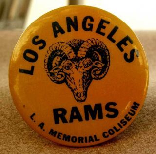 Los Angeles Rams Ca 1959 Pin - Back 1 3/4 " Dia.  Collectible L.  A.  Memorial Coliseum