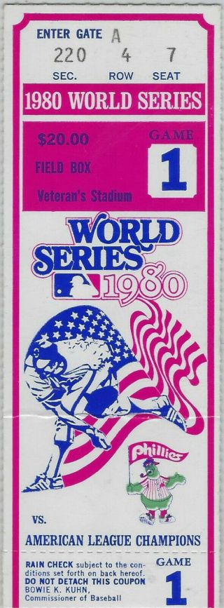 Philadelphia Phillies 1980 World Series Ticket Stub - Game 1
