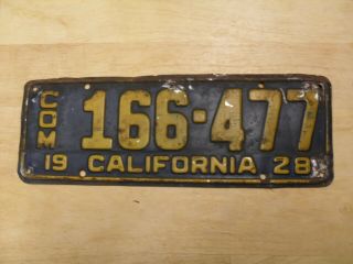 1928 California - Commercial - License Plate - 166▪︎447 Great Collectible