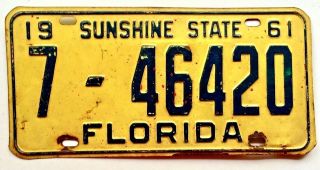 Florida 1961 License Plate Man Cave Give Old Car Tag 1960s Garage Wall Decor