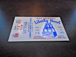 1961 Liberty Bowl Football Ticket Stub Syracuse Miami Ernie Davis Nr