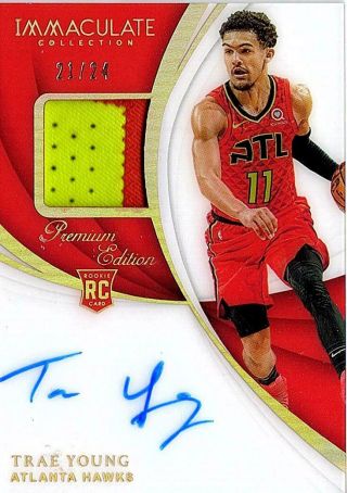2018 - 19 Panini Immaculate Premium Edition Trae Young Patch Auto Rc 21 /24