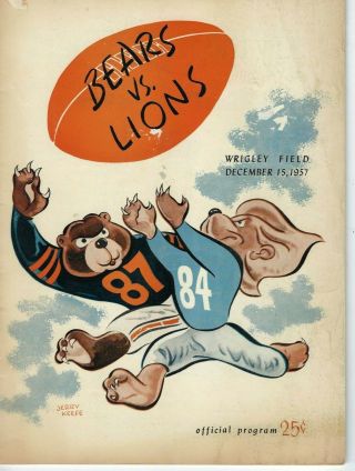 1957 12/15 Football Program,  Detroit Lions Chicago Bears Wrigley Field Fair