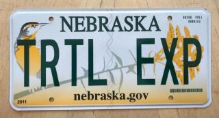 Nebraska Graphic Bird Vanity License Plate " Trtl Exp " Turtle Express Expert