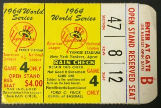 1964 World Series Game 4 Ticket Yankee Stadium Ny Mickey Mantle Walk Off Homer