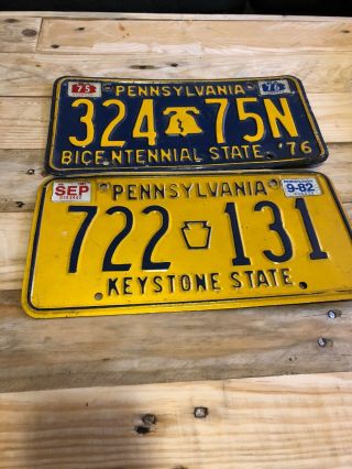 1976 Bicentennial And 1982 Vintage Pennsylvania Pa License Plates Collectible