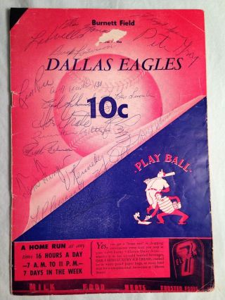 16 Autographs - 1949 Dallas Eagles Vs Ft Worth Cats Program/scorecard W/ Tkt Stub