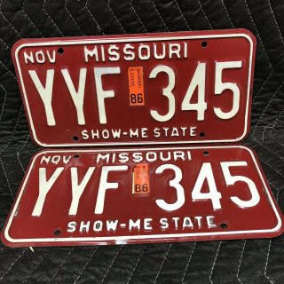 Vintage Pair Nov 1986 Missouri Mo License Plates Show Me State Yyf - 345