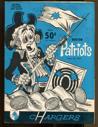 1964 Afl Boston Patriots V San Diego Chargers Program 9/20 Balboa Stadium 54222