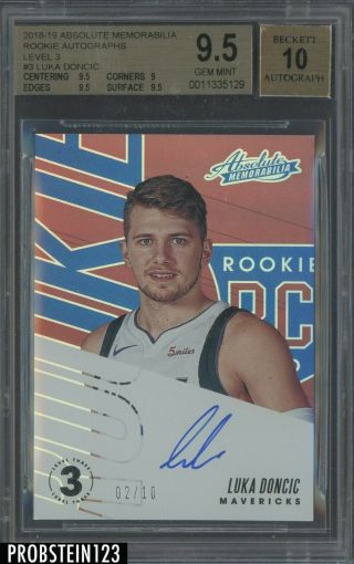 2018 - 19 Absolute Memorabilia Level 3 Luka Doncic Rc Rookie Auto /10 Bgs 9.  5