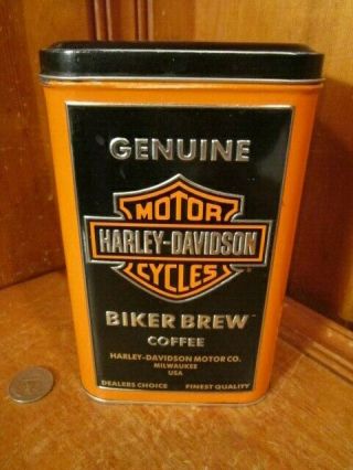 Harley Davidson Motorcycles " Biker Brew " Coffee Tin 2003 Collectible 6.  5 " H Empty
