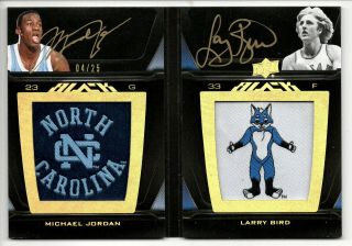 Michael Jordan Larry Bird Auto Logo Patch Booklet /25 2011 - 12 Ud Black Autograph