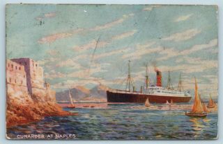 Postcard A Cunarder Rms Steamship Lines Ss Steamer Ship At Naples 1916 V12