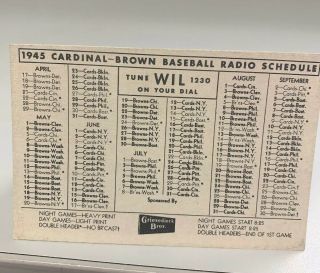 1945 St.  Louis Cardinal - Brown Baseball Radio Pocket Schedule