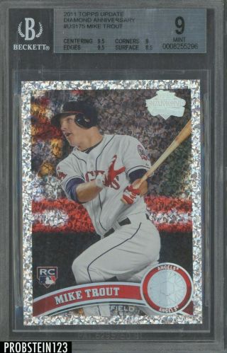 2011 Topps Update Diamond Anniversary Us175 Mike Trout Rc Bgs 9 W/ (2) 9.  5 