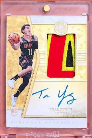 2018 - 19 Opulence Trae Young Rc Rookie Letter Patch Auto Gold /10 Rpa