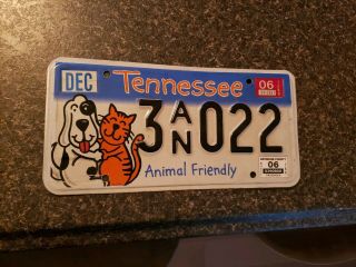 Tennessee License Plate Specialty 2006 Animal Friendly Cat And Dog