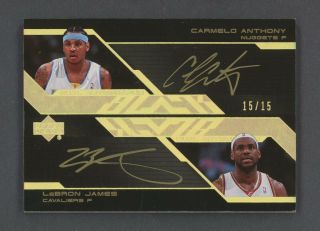 2007 - 08 Ud Black Carmelo Anthony Lebron James Dual Gold Ink Auto 15/15 Jersey