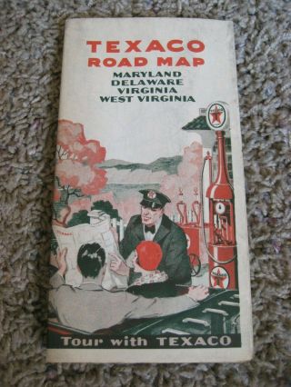 Vintage 1930 Texaco Road Map,  Maryland,  Delaware,  Virginia,  West Virginia